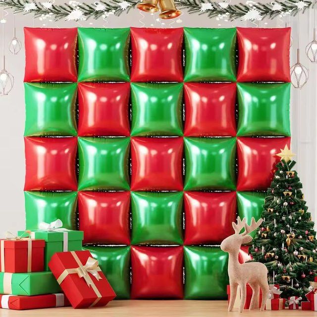 20 Stück YAYB Weihnachts-Folienballons in Quadrat-Form, Rot und Grün, 45,72 cm für deine Weihnachtsdekoration - Bild 1