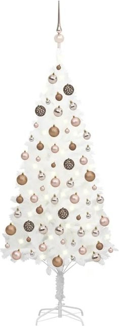 vidaXL Künstlicher Weihnachtsbaum in Weiß mit warmweißen LEDs und Kugeln in Gold/Messing, Höhe: 120 cm - Bild 1