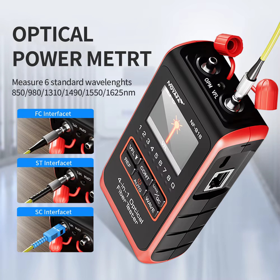 Noyafa NF-916 4-in-1 Glasfaser-Leistungsmesser und Visual Fault Locator VFL mit REF, FC, SC, ST und RJ45 Anschlüssen für Glasfaserkabeltests - Bild 2