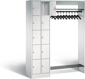 C+P Offene Garderobe Serie 8070 in Lichtgrau mit Garderobenstange und Zylinderschlössern, H x B x T: 195 x 141 x 48 cm - Bild 1