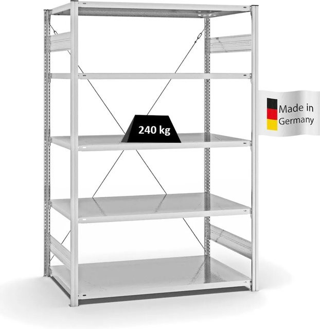 PROREGAL Fachbodenregal Stecksystem T-Profil Medium-Duty Grundregal in Lichtgrau mit 5 Ebenen, H x B x T: 200 x 130 x 80 cm - Bild 1