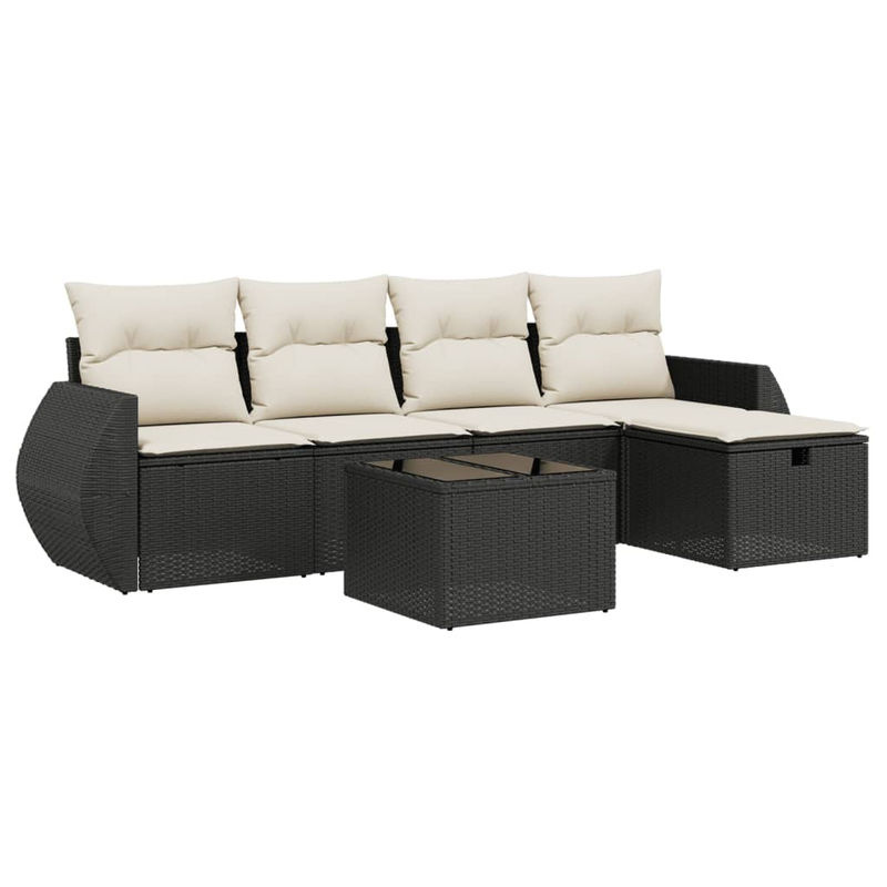 vidaXL 6-tlg Garten-Sofagarnitur in L-Form mit Polyrattan und Kissen, Schwarz - Bild 2