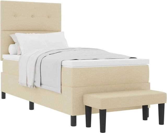 vidaXL Boxspringbett mit Matratze und Kopfteil in Creme, B/T/H: 100 x 200 x 128 cm, Stoff und Schaum - Bild 1