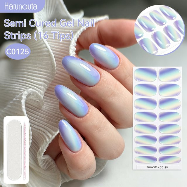Harunouta Blauer Farbverlauf Semi-Cured Gel-Nagelsticker, Glänzend - Bild 1