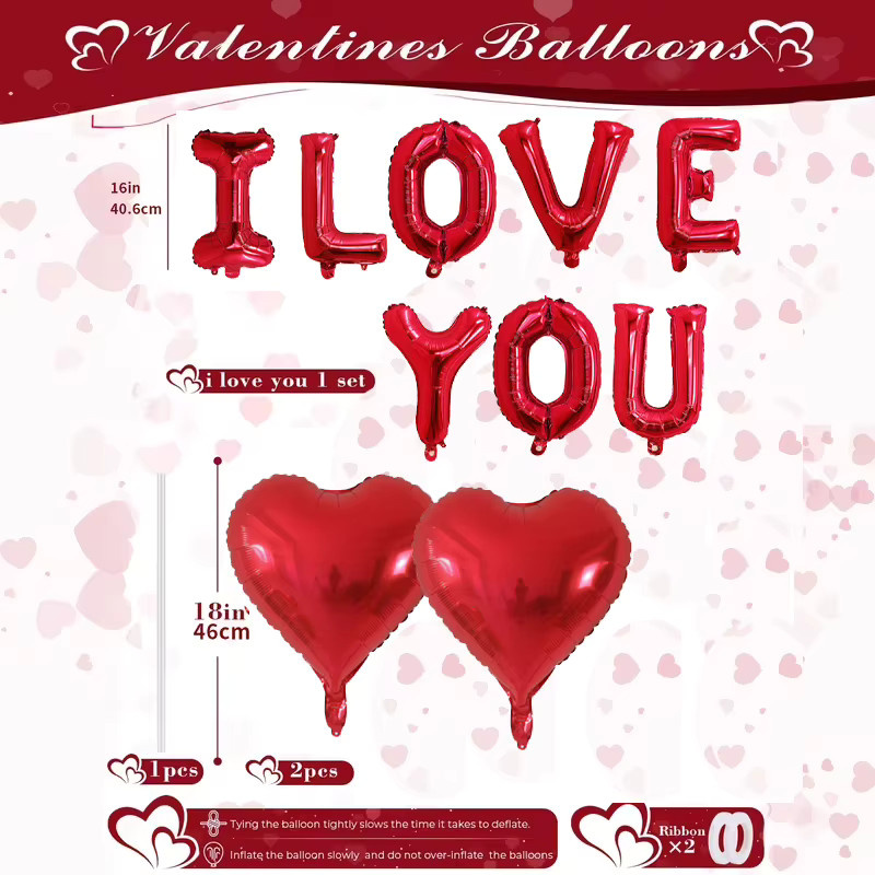 Rotes I LOVE YOU Ballon-Set aus Aluminiumfolie in Herzform für Valentinstag und Hochzeitsanträge, 16 Zoll - Bild 4