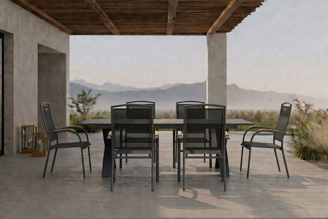 Hartman Garten-Essgruppe Xanadu / Raffaelo in Anthrazit aus Aluminium und Glaskeramik mit 6 Stapelsesseln, Tisch B: 220-280 cm, T: 100 cm - Bild 1