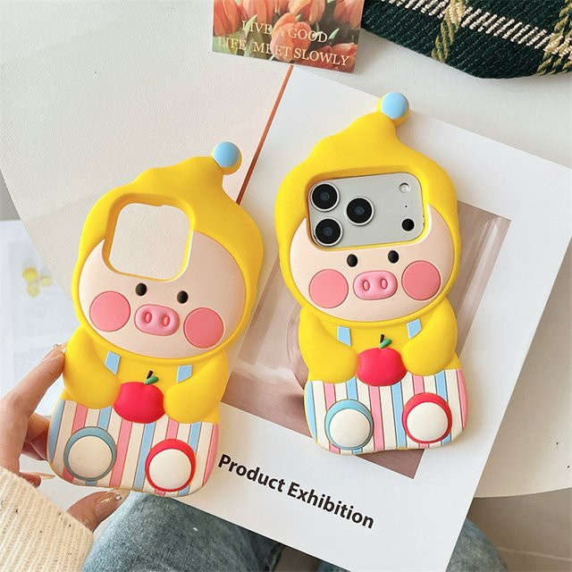 MUQGEW Silikon Handyhülle mit Cartoon-Schwein Motiv für iPhone 17 16 15 14 13 Pro Max Plus, stoßfeste Schutzhülle in Streifen-Design - Bild 1