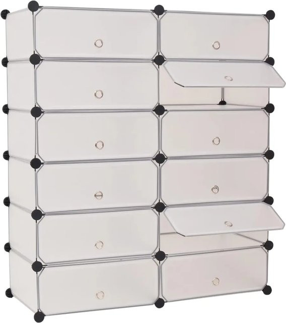 vidaXL Schuh-Organizer zusammenklappbar in Weiß mit 12 Fächern, B/T/H: 105 x 37 x 92 cm - Bild 1