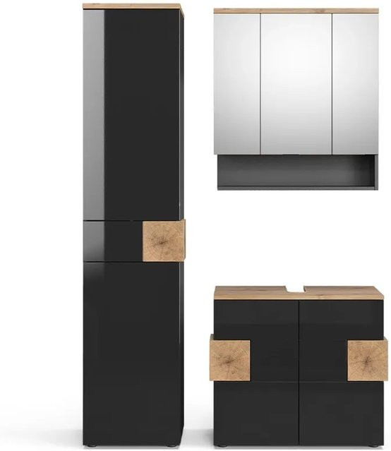 Vicco Badmöbel Set Eden in Anthrazit und Eiche bestehend aus Spiegelschrank, Unterschrank und Hochschrank - Bild 2