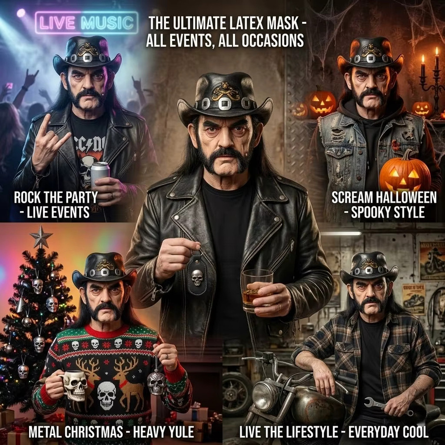 Motorhead Lemmy Maske, realistische Latexfigur, Einzelfigur - Bild 6