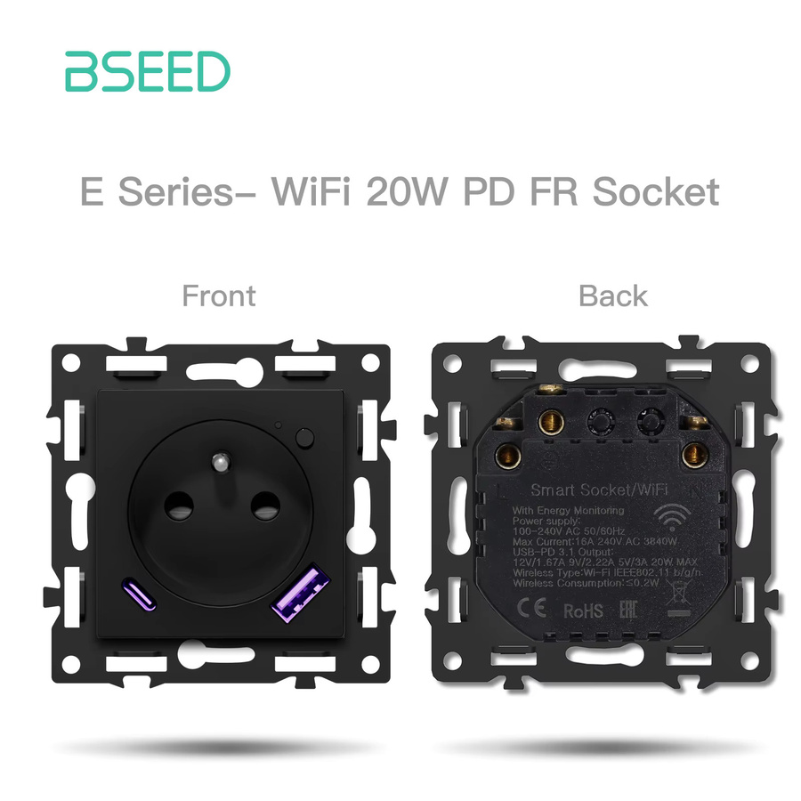 BSEED Smart WIFI Schalter und Steckdose Kombination, 1-4 Gang, Kunststoff Rahmen, Schwarz, EU Standard - Bild 2