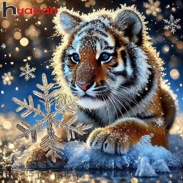 Huacan Diamantgemälde Tiger in Winterlandschaft als Diamant-Stickerei in Multicolour, B/T/H: 20 x 20 x 20 cm - Bild 1