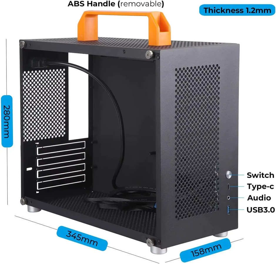 T.F.SKYWINDINTL M-ATX Mini-Tower Gaming-PC-Gehäuse in Schwarz mit Griff und USB-C Unterstützung - Bild 2