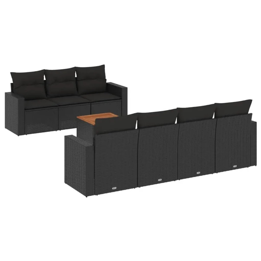 vidaXL 8-tlg Garten-Sofagarnitur in L-Form aus Polyrattan mit Kissen und Tisch in Schwarz - Bild 2