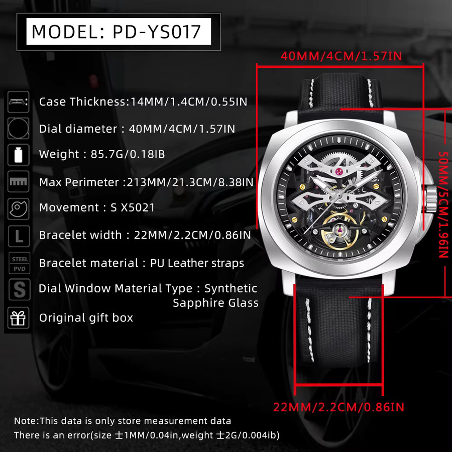 PAGANI DESIGN Armbanduhr, Automatik, Edelstahl, Blau, Leder, Herren - Bild 6