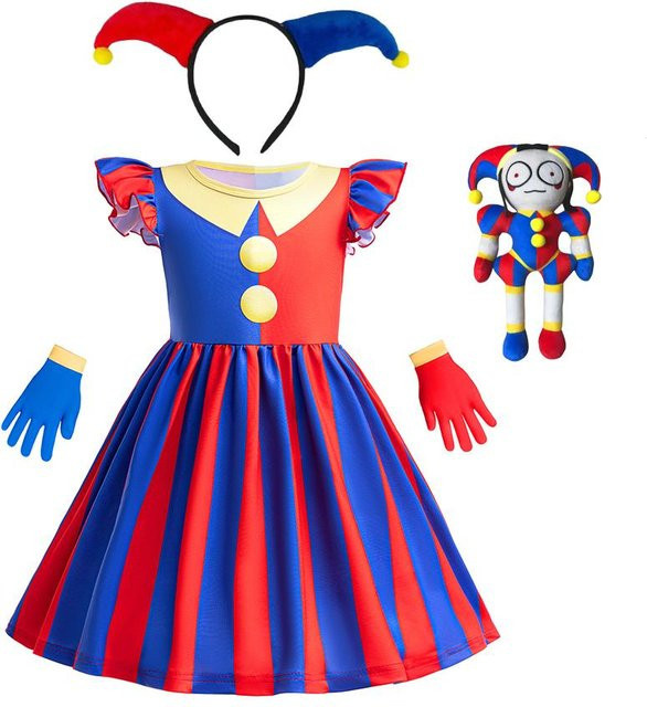 The Amazing Digital Circus Pomni Halloween Kostüm, Kleid, Handschuhe und Plüschtier Bündel, Blau, ab 4 Jahren - Bild 1