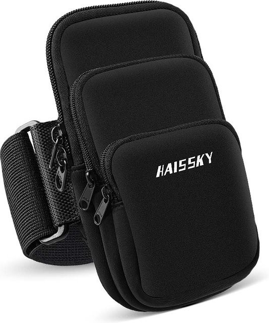 HAISSKY Fitness Armbandtasche mit 3 Reißverschlusstaschen für iPhone 17 16 15 14 13 Pro Max, Farbe: Schwarz - Bild 1