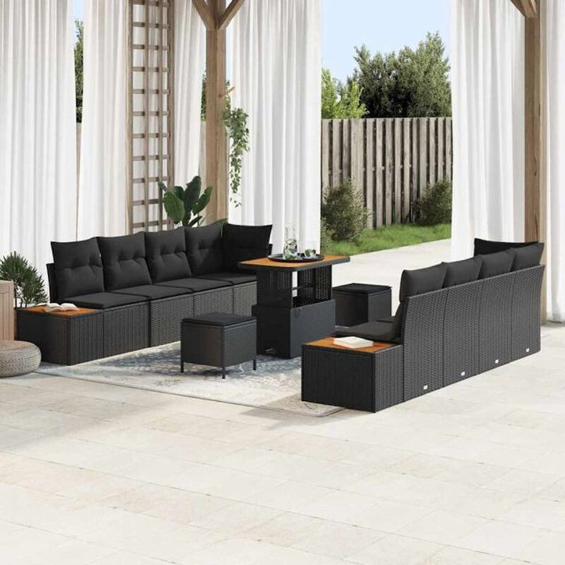 vidaXL Garten-Sofa-Set aus Poly-Rattan mit 11-teiligem Kissen-Set in Schwarz - Bild 1