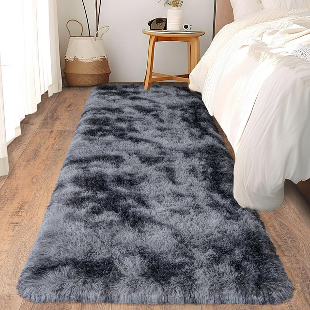 VIKAMA Ultra-Weicher Laufteppich in Blau und Grau, Rutschfeste Plüsch-Matte für Schlafzimmer und Flur, Modernes Rechteckiges Design - Bild 1