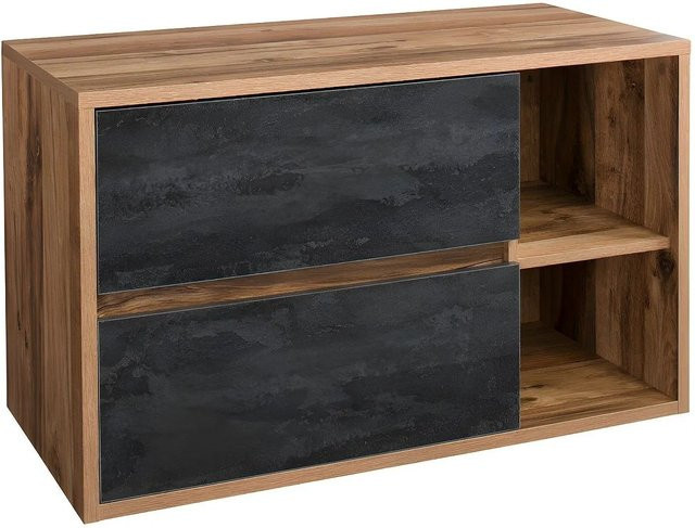 Waschbeckenunterschrank Vente-unique Tikitiki Wandmontage Naturfarben Hell Braun Anthrazit Breite: 100 cm - Bild 1