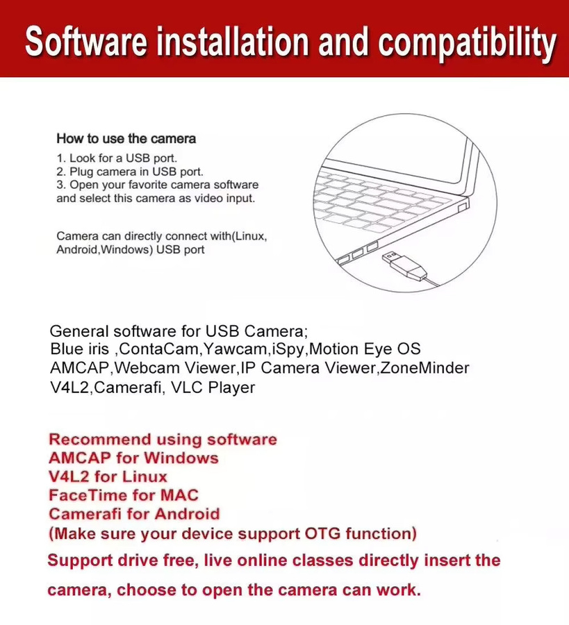 Mini-Laptop USB-Webkamera Full HD 1080P Video-CCTV Überwachungskamera in Schwarz mit USB-C und USB-A Anschluss für PC und Android - Bild 5