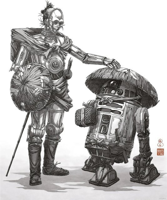 Komar Wandbild Star Wars Vision Samurai Droids Paper Poster Schwarz-Weiß, Breite: 50 cm, Höhe: 70 cm - Bild 1