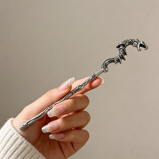 Haarstab Metall, Drachenkopf-Design, antik silber, Damen - Bild 1