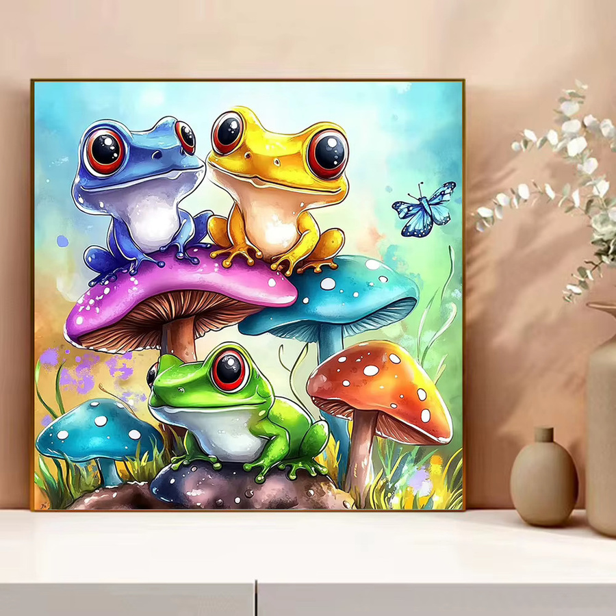 Evershine Kreuzstich-Bastelset Frosch auf Pilz, unbedrucktes Stickerei-Set für Handarbeit, Multicolor, Breite: 30,0 cm, Höhe: 30,0 cm - Bild 3