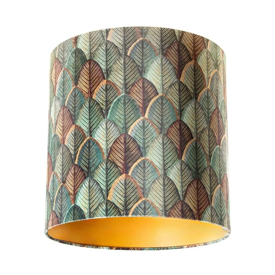 QAZQA Samtlampenschirm mit Blattdesign und goldener Innenseite, Farbe: Grün/Braun/Gold, B/T/H: 40 x 40 x 40 cm - Bild 2