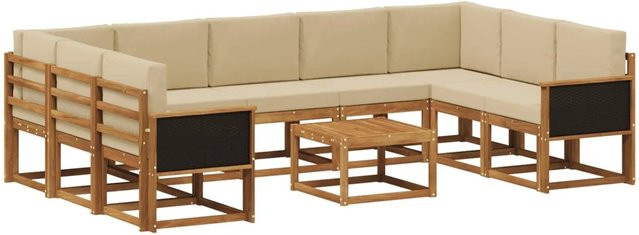 vidaXL Outdoor-Sofagarnitur aus Massivholz Akazie in Natur und Beige mit 10-teiligem Set und L-Form - Bild 1
