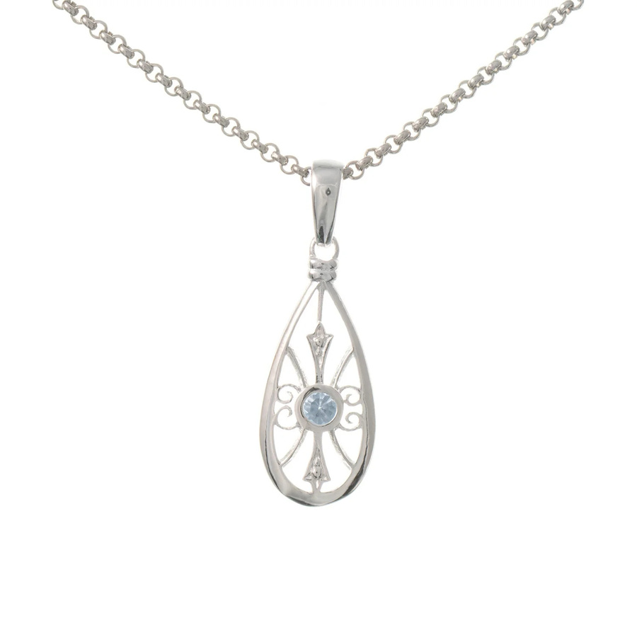 Anhänger mit Kette, 925 Silber, Zirkonia hellblau, Damen - Bild 1