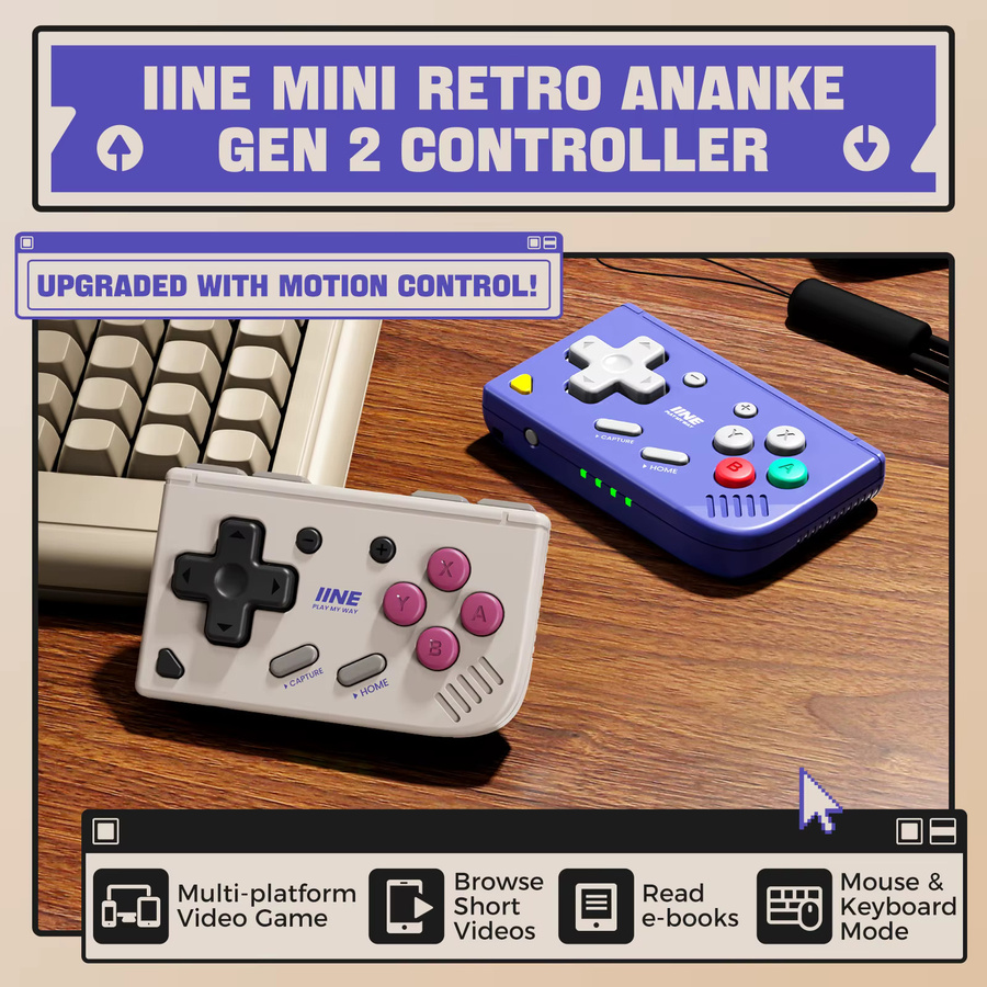IINE Mini Retro Ananke Gen 2 Bluetooth Controller in Purple für Nintendo Switch, Android, iOS und PC/Steam - Bild 2