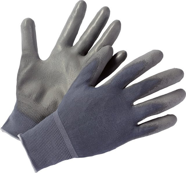 LUX-TOOLS Montage-Handschuhe PU-beschichtet in Grau, Größe 7, nach EN 388 - Bild 1