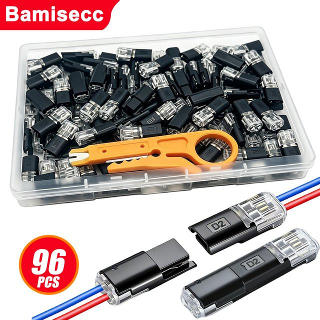 No-Strip-Serie Verriegelbare Anschlussklemmen Set, 96/16 Stück, LED Schnellverbindungs-Doppelstift, Zweikanal-D2-Kabelverbindungs-Klemmenset, Schwarz - Bild 1