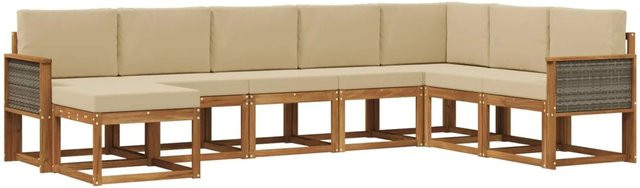 vidaXL Outdoor-Sofagarnitur aus Massivholz Akazie in Natur und Beige mit 8 Teilen und Sitzkissen - Bild 1