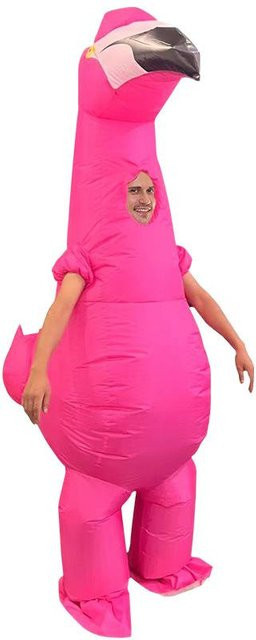 Flamingo Aufblasbares Kostüm, Gesicht Enthüllt, Erwachsene, rose rot - Bild 1