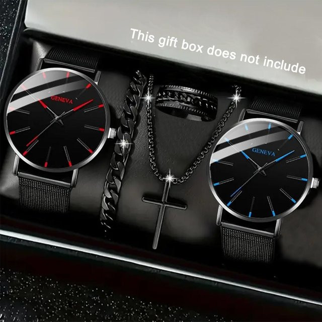 Herren-Uhren-Set, Quarz, Edelstahl, Schwarz, 42 mm - Bild 1