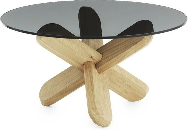 Normann Copenhagen Ding Couchtisch aus Eiche und Glas in Beige und Braun mit Rauchglas - Bild 1
