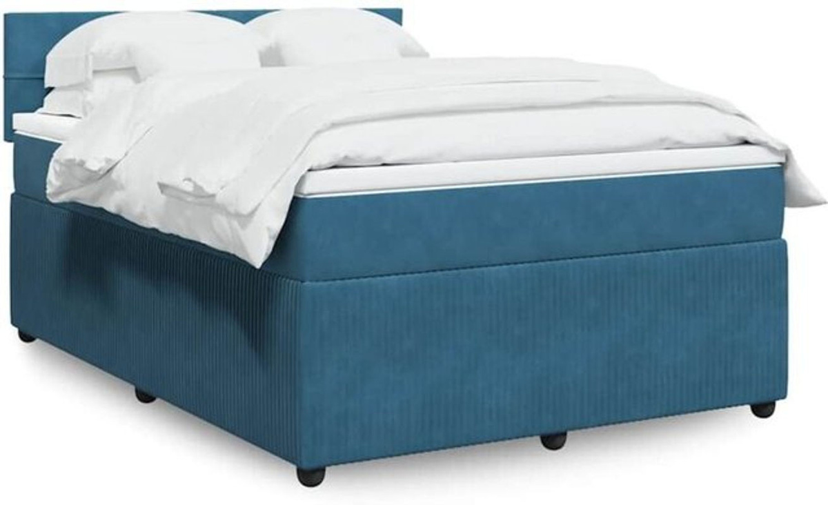 Vidaxl Boxspringbett mit Matratze aus Samt in Blau, B/T/H: 140 x 200 cm - Bild 1