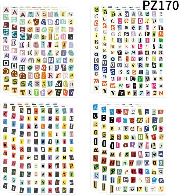 Binchi Vintage Magazin Buchstaben Aufkleber Set, 360 Stück in Multicolour für Scrapbooking und Bastelzubehör - Bild 1