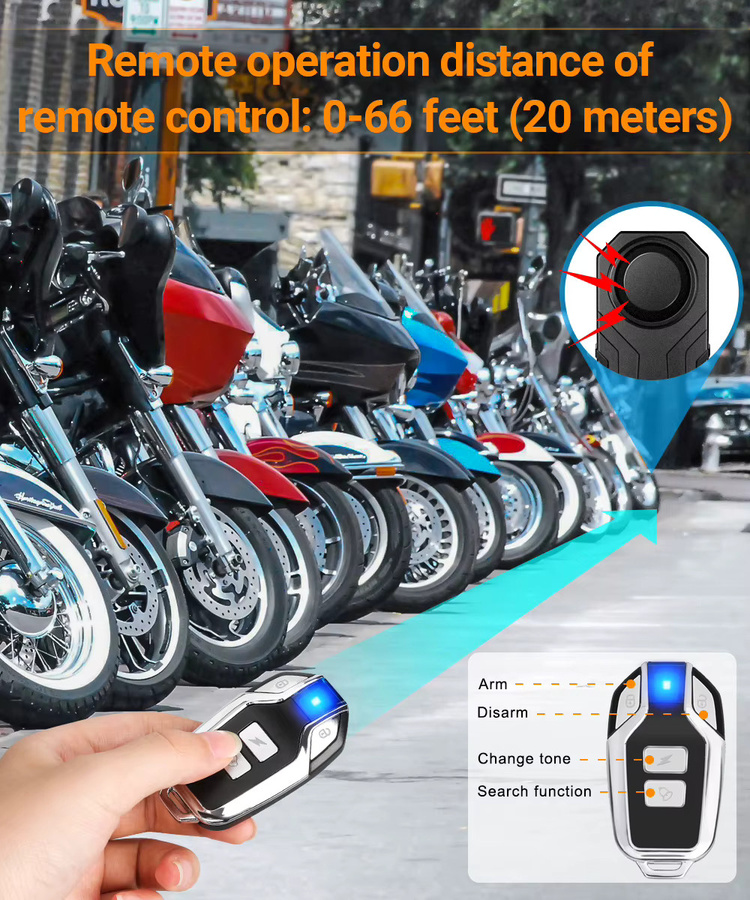 Powstation Motorrad- und Fahrradalarm mit kabelloser Fernbedienung und Vibrationssensor, Diebstahlschutz mit 113 dB, wasserdicht, in Orange und Schwarz - Bild 4