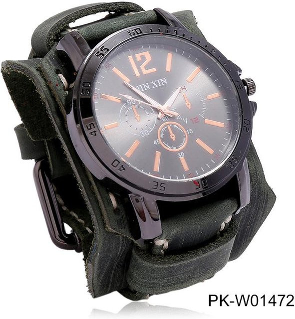 YIRAN Armbanduhr, Analoguhr, Quarz, Leder, Grau, Unisex - Bild 1