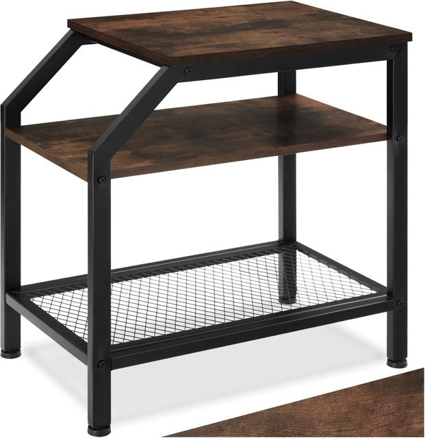 tectake Beistelltisch im Industrial Style mit 2 Ablagen und Gitterablage in Braun, B/T/H: 58,5 x 36,5 x 59,5 cm - Bild 1