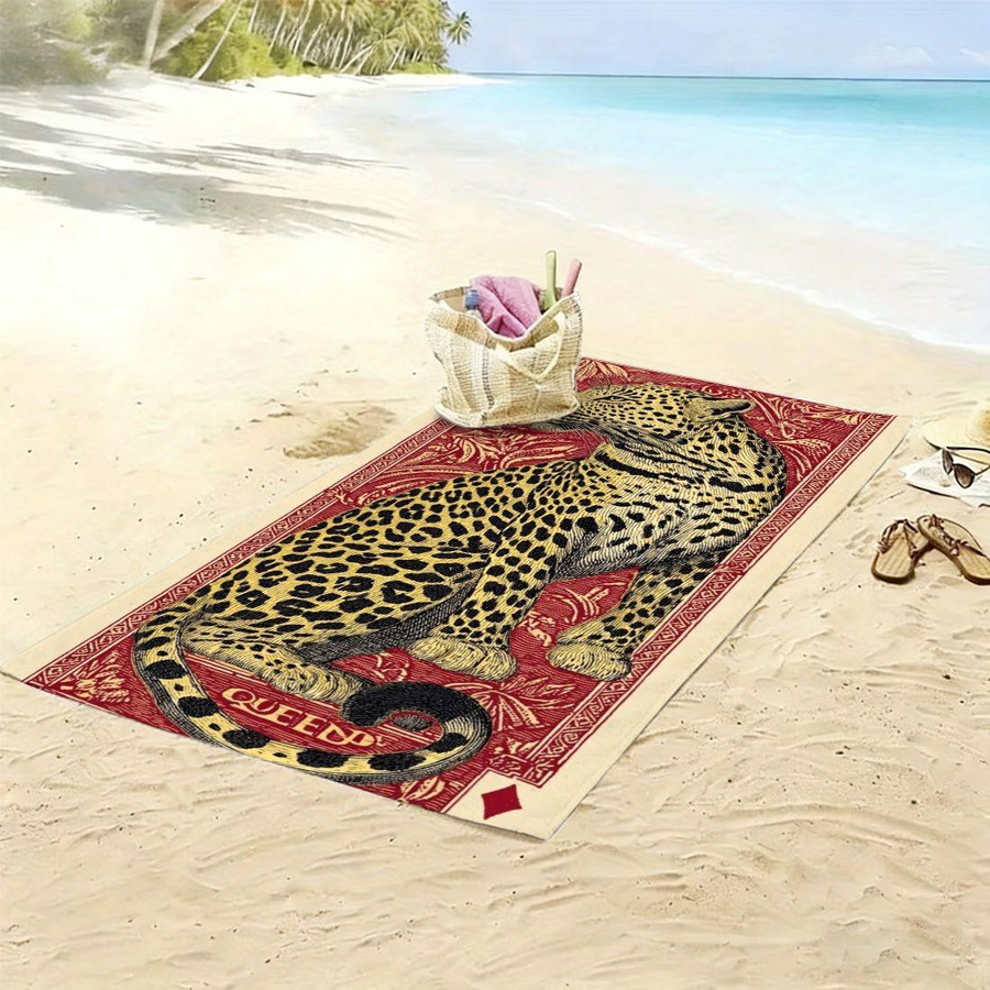 Königin Leopard Strandtuch aus weicher Mikrofaser mit 2D-Druck in Weiß, B: 30 cm, H: 60 cm - Bild 2