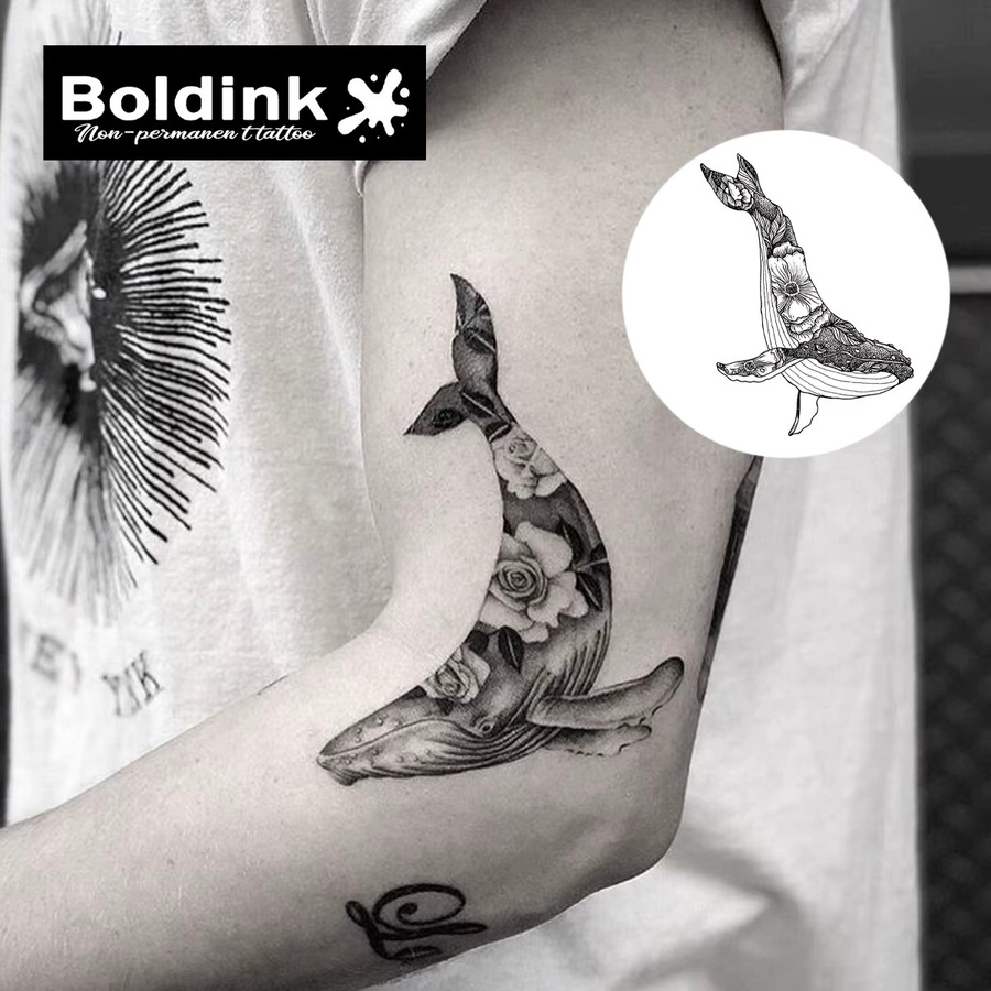 Boldink Floral Whale Temporäres Tattoo, wasserfest, semi-permanent - Bild 2