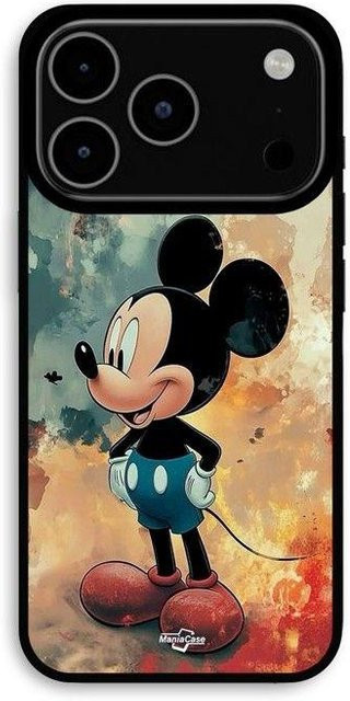 Maniacase iPhone 17 Pro Max Hülle mit Mickey Motiv in Schwarz und Multicolour mit abstraktem Texturhintergrund - Bild 1
