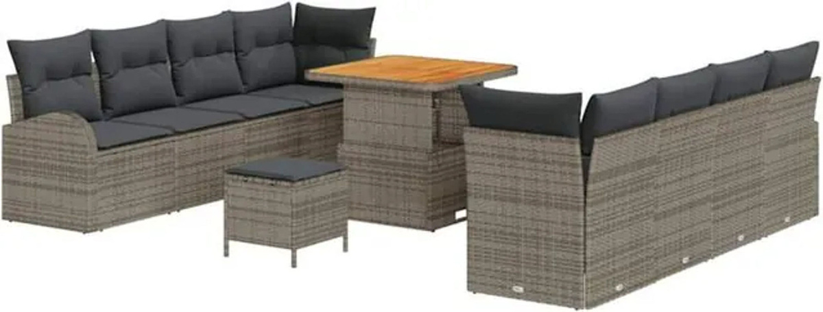 vidaXL Garten-Sofa-Set aus Poly-Rattan mit 11-teiligem Kissen-Set in Grau - Bild 1