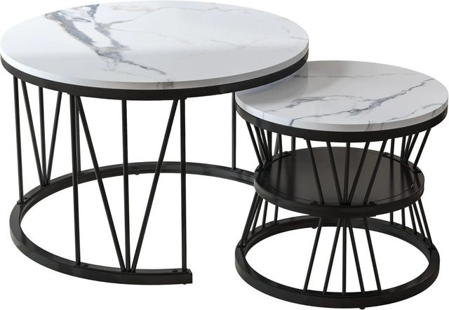 PXloue Couchtisch 2er-Set aus Metall, runde moderne Tische für Wohnzimmer und Schlafzimmer - Bild 1