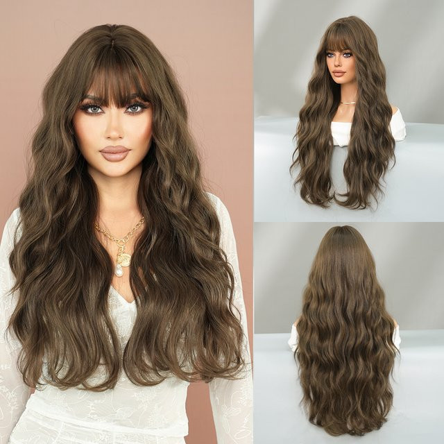 7JHH WIGS Perücke, Lange Wasserwellen, Kühles Braun, Damen - Bild 1
