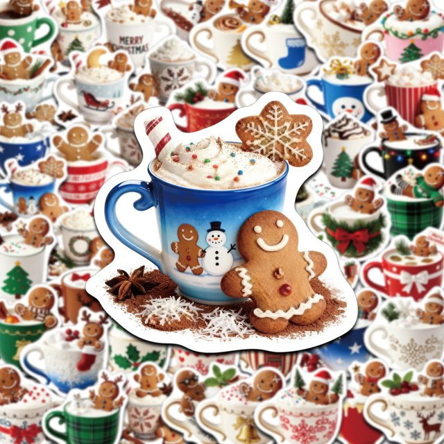 50 Stück Weihnachts Lebkuchenmann Aufkleber für Tassen und Dekoration, Mehrfarbig - Bild 1